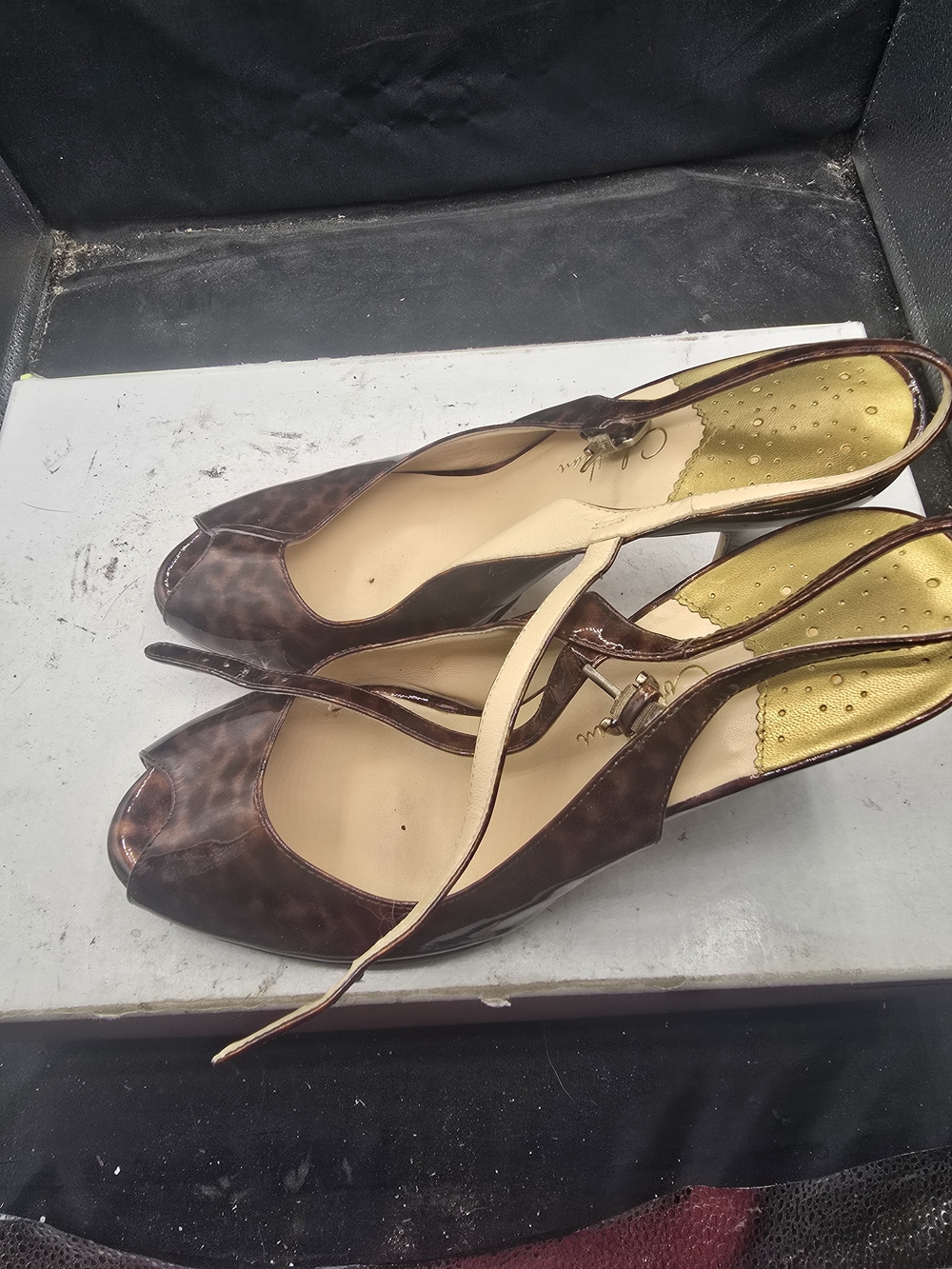 Cole Haan Brown‎ Peep-Toe Slingback Flats